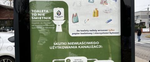 Plakat-Czego NIE wrzucać do toalety, ul. Rybnicka, Mikołów